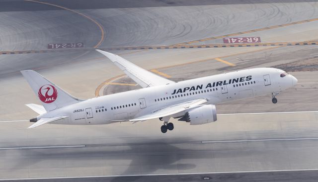 Boeing 787-8 (JA828J) - JAL69 lifts off runway 24R at LAX bound for Kansai