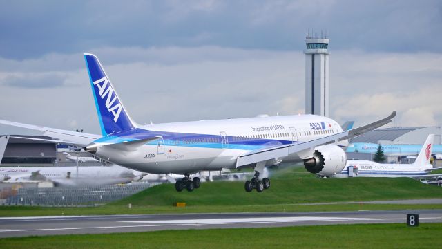 Boeing 787-9 Dreamliner (JA836A) - BOE407 on short final to Rwy 16R to complete its B1 flight on 4/1/15. (ln 280 / cn 34527).