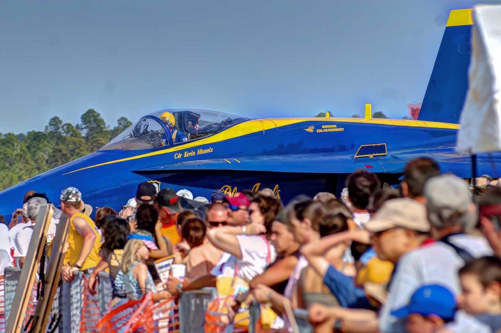 McDonnell Douglas FA-18 Hornet — - A Blue Angels F-18 taxis close by the crowd at a Tyndall AFB airshow.
