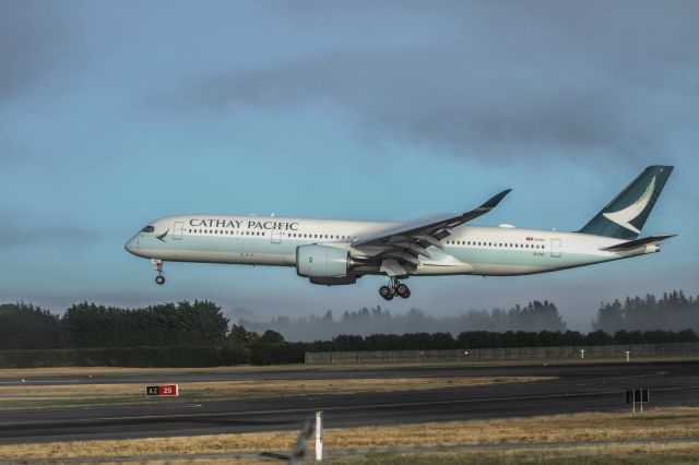 Airbus A350-900 (B-LRU) - First flight from Hong Kong to Christchurch. Cathays A350 landing in some low fog on runway 20.