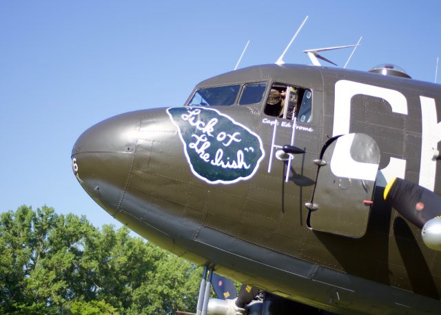 NX836M — - "CK" (Luck of the Irish) a DC-3/C47-B sits on the turf ramp at the 2019 Geneseo Airshow! "The Greatest Show on Turf"