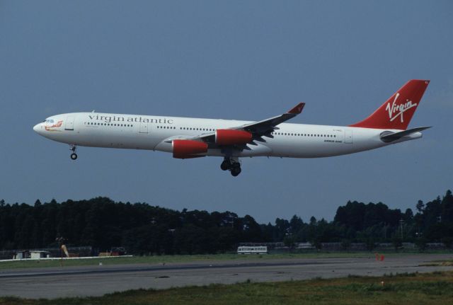 Airbus A340-300 (G-VAEL) - Short Final at Narita Intl Airport Rwy16R on 1995/08/26