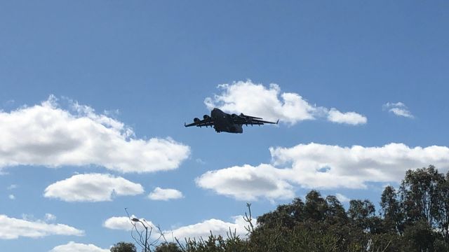 Boeing Globemaster III (A41213) - C17 about to land at Perth runway 21.