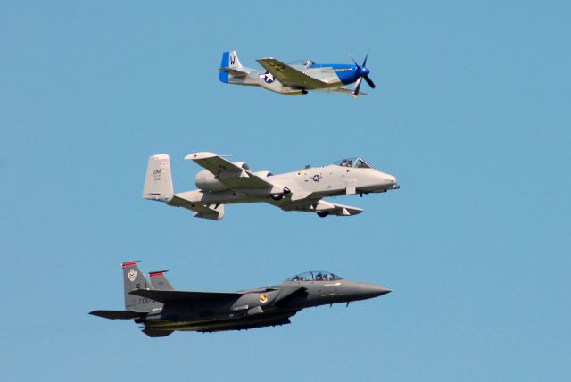 North American P-51 Mustang — - P-51, A-10, and F-15 flying at Wings Over Whiteman 2009.