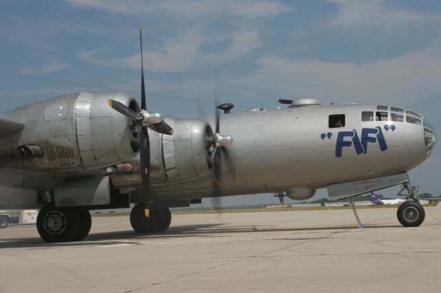 Boeing B-29 Superfortress — - FIFI Starts Engine 3 at Outagamie Cty Airport. during EAA Air Venture