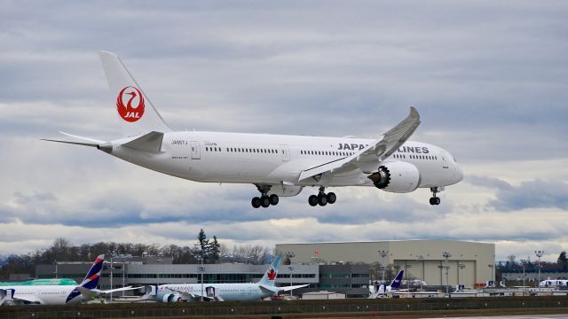 Boeing 787-9 Dreamliner (JA867J) - BOE422 on final to Rwy 16R to complete a B1 flight on 1.20.17. (ln 526 / cn 34843).