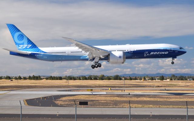 BOEING 777-9 (N779XX) - Boeing's second 777X visiting Spokane International Airport for some touch-and-go's. This is the largest twin engine airplane in the world. Photo taken 10/15/2020.