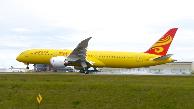 Boeing 787-9 Dreamliner (B-7032) - BOE789 makes tire smoke on landing Rwy 34L to complete a B1 flight on 5.8.17. (ln 562 / cn 62719).