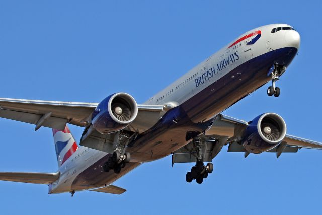 Boeing 777 (G-STBA) - Speedbird 213 on short final to 22L