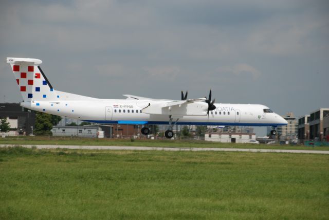 C-FPQD — - Croatia - brand new DHC-8-402 landing at Downsview Airport Toronto, back from a test flight. (c/n 4211 9A-CQB)