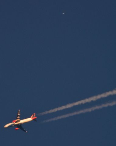 Airbus A320 — - Virgin 166 KLAX to KEWR passes under Jupiter south of Cleveland 35,000 ft.