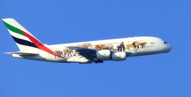 Airbus A380-800 (A6-EOM) - EMIRATES AIRCRAFT "UNITED FOR WILDLIFE"br /APPROACHING PERTH APT. APPROX 2000FT OVER HENLEY BROOK WA 17.20hrs.br /THIS EVENING.