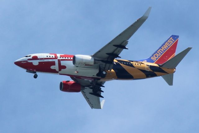 Boeing 737-700 (N214WN) - Maryland One liverybr /Approximately 10km from KSFO, altitude 2000~2500 feet.