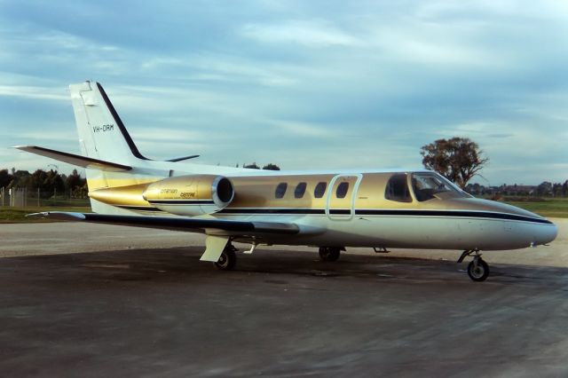 VH-DRM — - CESSNA 550 CITATION 1 - REG : VH-DRM - ADELAIDE INTERNATIONAL AIRPORT SA. AUSTRALIA - YPAD 35MM SLIDE CONVERSION USING A LIGHTBOX AND A NIKON P80 DIGITAL CAMERA IN THE MACRO MODE.20/5/1974