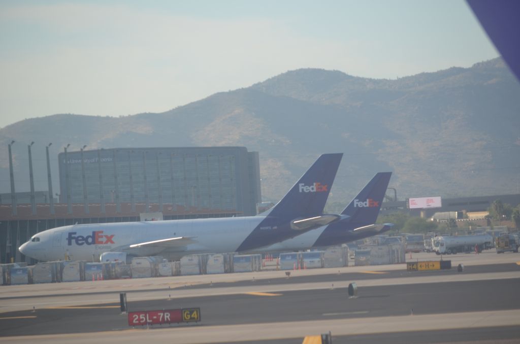 Airbus A310 (N455FE) - FedEx sitting at cargo ramp with its fellow Airbus 310