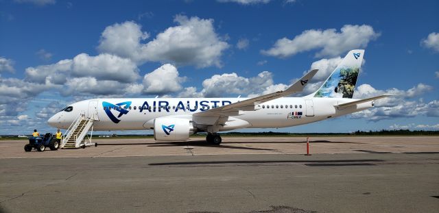 OSKBES-MAI Kityonok (F-OMER) - Brand new Airbus 220-300 belonging to Air Austral on a delivery flight from Montreal to Paris on a technical stop in Moncton, New Brunswick, Canada on July 28, 2021.