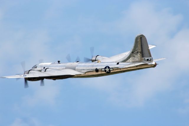 Boeing B-29 Superfortress — - B-29 Doc in a tight left bank over Witttman Field Oshkosh.