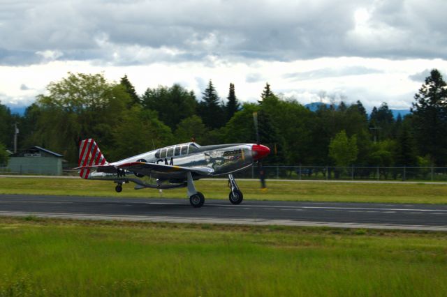 North American P-51 Mustang (N251MX) - Collings Foundation Mustang taking off from Sandpoint airport