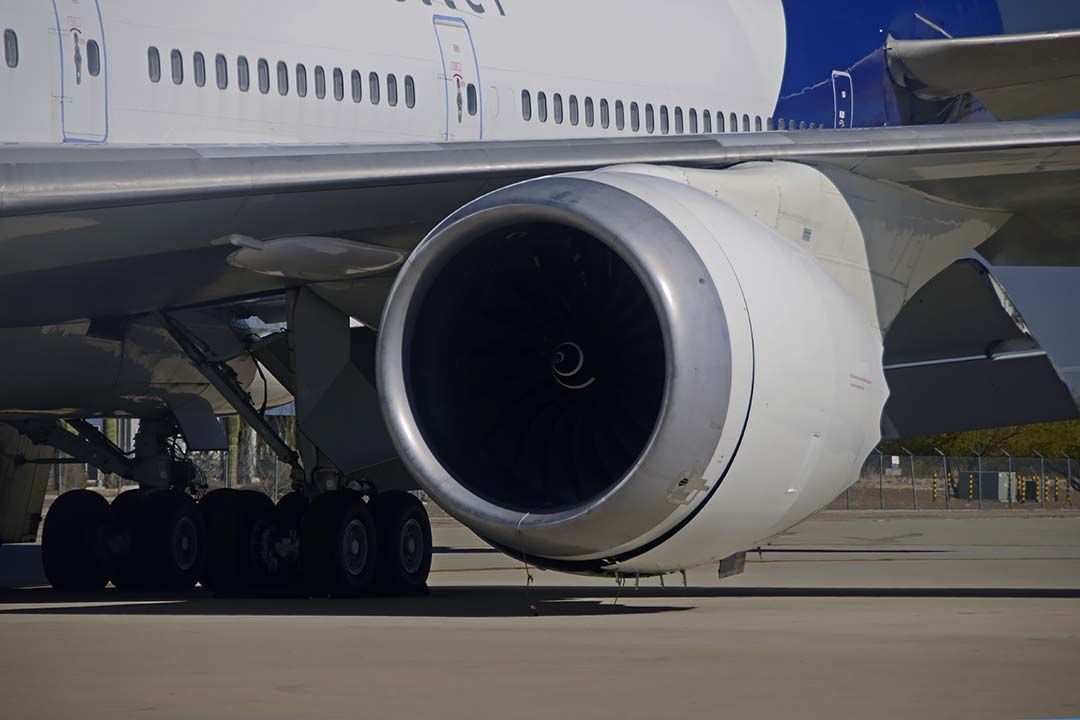 Boeing 747-200 (N787RR) - Rolls Royce Trent 1000 engine mounted on the number two pylon on Rolls Royce Boeing 747-267B Trent Engine Testbed N787RR at Tucson International Airport on March 4, 2018.