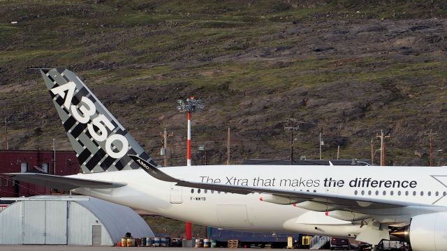 Airbus A350-900 (F-WWYB) - At the Iqaluit airport July 24, 2014. AirBus A350-941, A350 XWB.