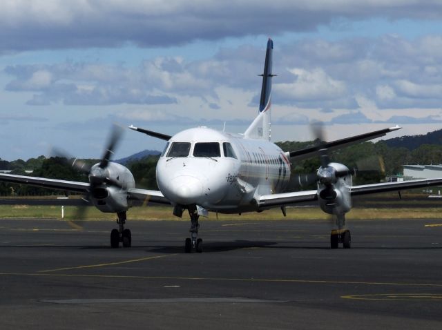 Saab 340 (VH-KDV) - VH-KDV, an Adelaide-based aircraft makes a rare visit to Wynyard, Tasmania. Here it is starting up at Wynyard Airport shortly before taxing to the runway for departure to Melbourne.