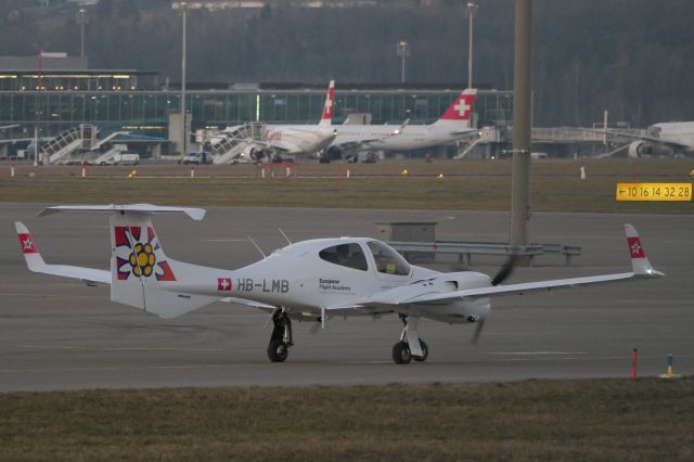 Diamond Twin Star (HB-LMB) - At sunset on 5th Feb 2024: New aircraft for «European Flight Academy» in Edelweiss Air livery.