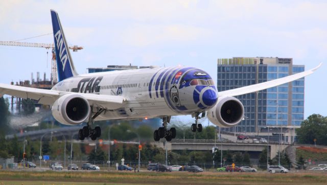 Boeing 787-9 Dreamliner (JA873A) - ANA All Nippon Airlines Boeing 787-9 Dreamliner with special Star Wars R2D2 livery arriving today at YVR 26R from HND