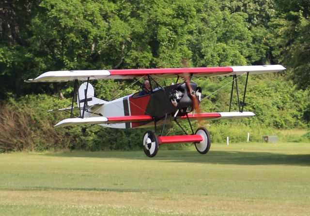 NX1918Q — - A Fokker DVII replica departing Moontown Airport in Brownsboro, Al during the EAA 190 Breakfast Fly-In - May 20, 2017.