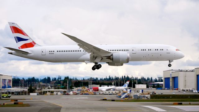 Boeing 787-9 Dreamliner (G-ZBKR) - BOE378 on final to Rwy 16R to complete a B1 flight on 3.5.18. (ln 682 / cn 60627). The aircraft has yet to receive its livery.