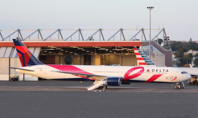 BOEING 767-400 (N845MH) - Deltas revised "Pink" plane looking sharp in the late afternoon light at Boston Logan. 