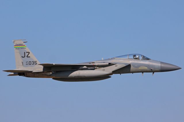 McDonnell Douglas F-15 Eagle (80-0035) - A USAF F-15C Eagle (80-0035, c/n 688) from the 122nd Fighter Squadron, 159th Fighter Wing, Louisiana Air National Guard “Louisiana Bayou Militia” arriving on 22 Sept 2017 for AirShow London 2017.