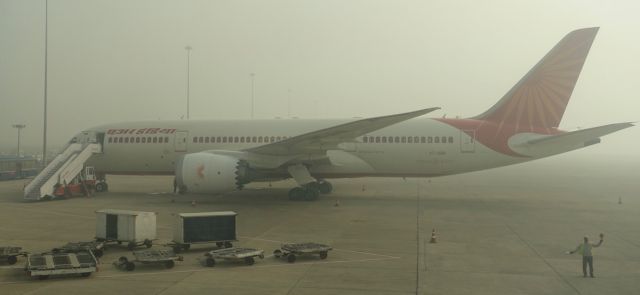 Boeing 787-8 (VT-ANZ) - Parking in Delhi in bad fog, from Frankfurt. 