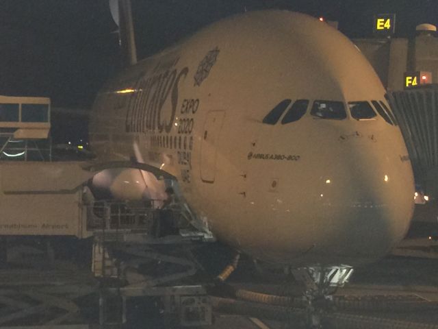 Airbus A380-800 (A6-EDJ) - Ankunft in Dubai nach über einer Stunde Verspätung. Dann Weiterflug BKK-DXB (EK373) am 25.Nov. 2014