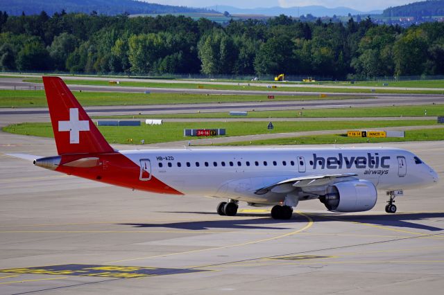 Embraer E190-E2 (HB-AZD) - Helvetic Embraer E190-E2 taxing after arrival at Zurich (September 2022).