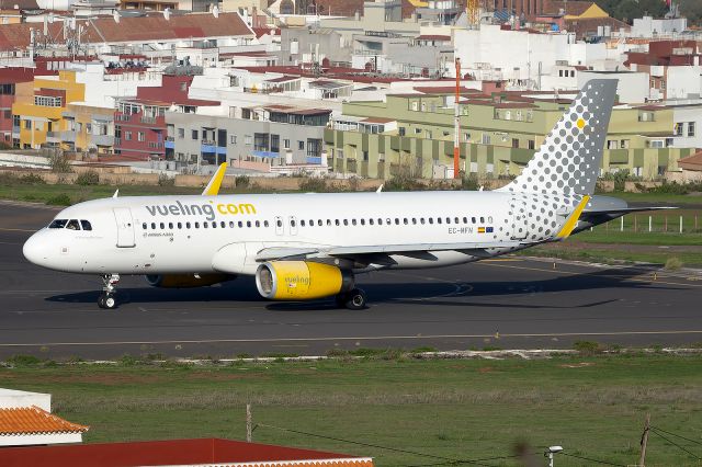 Airbus A320 (EC-MFN) - Tenerife Norte - Los Rodeos (TFN / GCXO) - Spainbr /br /Photo taken: November 15, 2023br /br /Operator: Vuelingbr /Type: Airbus A320-232br /Registration: EC-MFNbr /Serial: 6594