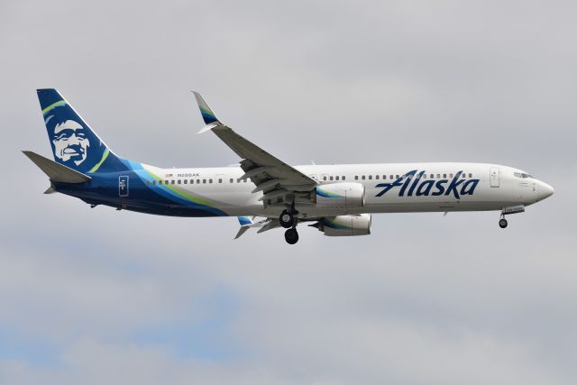 Boeing 737-900 (N288AK) - Sadly, the Russell Wilson logo stickers are removed now. This was shot landing 23-R at IND on 04-06-20 flt 500 inbound from SEA