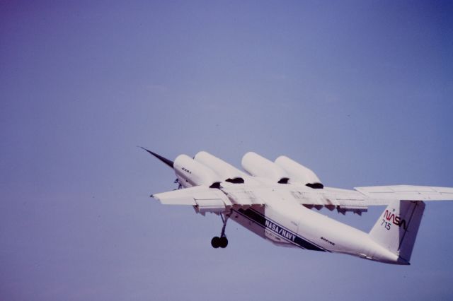 Piper Seneca (N715NA) - NASA's QSRA (Quiet Short-haul Research Aircraft) takes off at Moffett Field Airshow 1981.