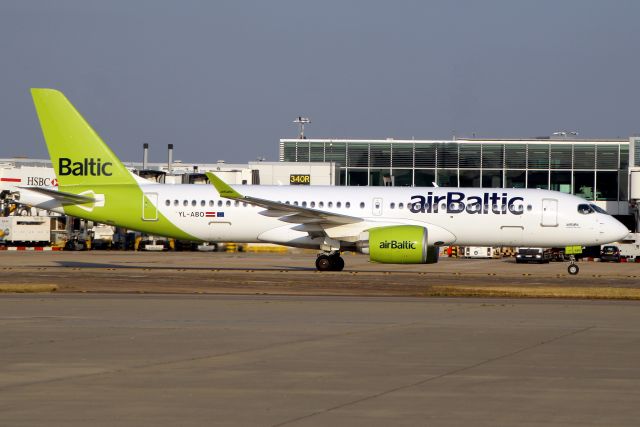 Airbus A220-300 (YL-ABO) - Taxiing to Stand 219 on 9-Sep-23 operating Swiss flight SWR326 from LSZH.