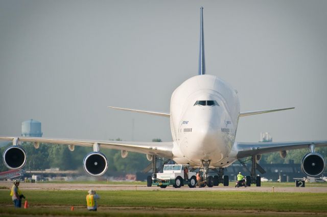 Boeing Dreamlifter (N249BA) - One of Boeings modified 747 - DreamLifter - aircraft being prepared for departure from The Worlds Greatest Aviation Celebration - AirVenture Oshkosh 2008.