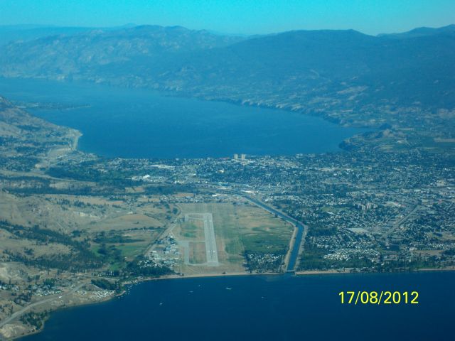 — — - CYYF -  PENTICTON REGIONAL AIRPORT, BRITISH COLUMBIA, CANADA - OKANAGAN VALLEY - OKANAGAN LAKE IN BACKGROUND, SKAHA LAKE IN FOREGROUND AND CITY TO THE RIGHT