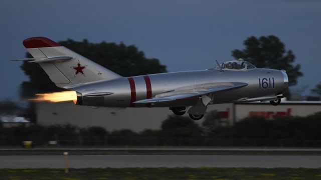 MIKOYAN MiG-17 (N217SH) - Departing on 18R during the Saturday night Airshow at AirVenture 2023