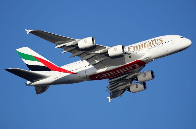 Airbus A380-800 (A6-EUW) - Climbing from Rwy 34L