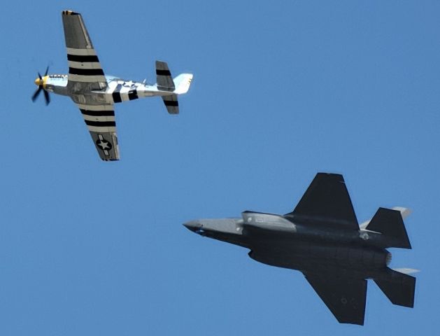 Lockheed F-35C (N51JB) - P-51D (N51JB) & F-35A (18-5452) in formation at the 2022 Andrews Air & Space Expo 