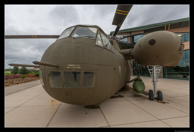 — — - Sikorsky CH-37 Mojavebr /br /The S-56 helicopters featured a 68 foot (later increased to 72 foot) 5 bladed fully articulated main rotor and a 4 bladed tail rotor powered by the Pratt and Whitney Double Wasp R-2800-50, 1,900 hp (later R-2800-54, 2,100 hp), 18 cylinder, twin row, air cooled radial engine.br /br /The S-56 was a giant step forward in helicopter design. It was four times larger than the S-58 model and comparable in size to the Douglas DC-3 twin engine transport.  At the time of its introduction it was the largest and fastest helicopter in the western world.  It was also Sikorsky’s first multi-engine, retractable main landing gear helicopter and is the largest piston-engine helicopter ever built.  It was also the first Sikorsky helicopter with Automatic Main Rotor Blade folding (CH-37C), and an Auxiliary Power Unit which provided electrical power for the Cargo Winch to allow self-loading.br /br /In 1956 a Marine HR2S-1 helicopter set 3 World records: a speed record without payload of 162.7 mph (141.4 kts); an altitude record of 12,100 ft (3688.1 meters) with a 11,023 lbs (5000 kg) load; and a load carrying record of 13,227 lbs (6000 kg) to 6,561 feet (2000 meters).br /br /br /More at a rel=nofollow href=http://www.sikorskyarchives.com/S+56%20HR2S-1H-37.phphttp://www.sikorskyarchives.com/S+56%20HR2S-1H-37.php/a