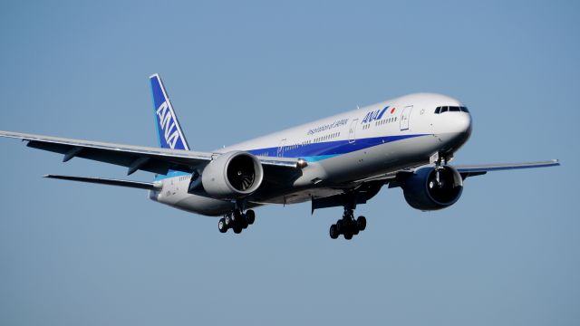 BOEING 777-300 (JA790A) - BOE5 on final to Rwy 16R to complete a ferry flight from KVCV on 3/9/15. (ln 1283 / cn 60136). The aircraft was returning after being painted.