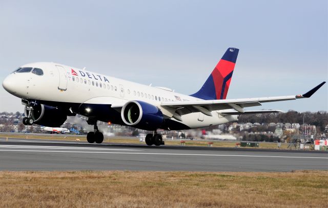 Airbus A220-100 (N127DU) - 22R landing from Austin