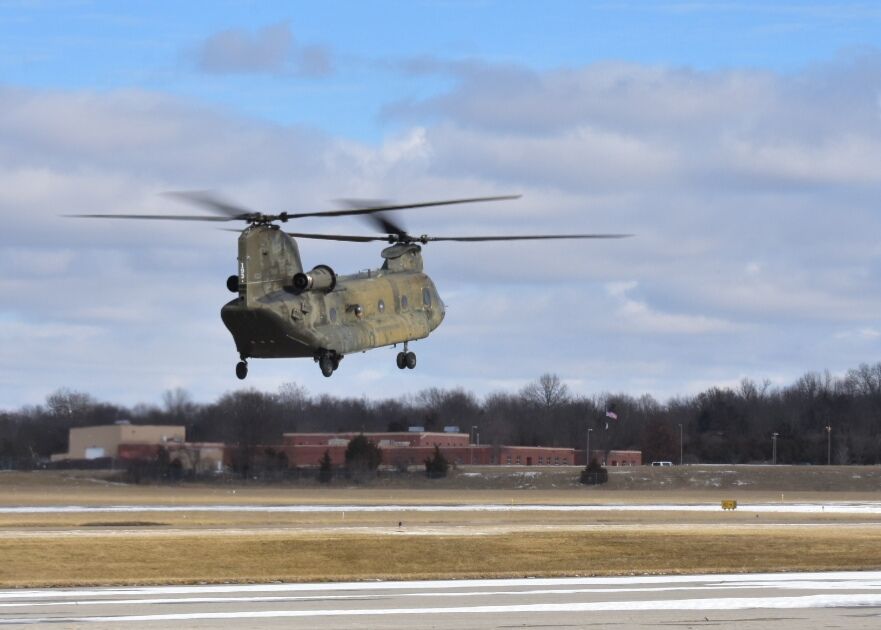 ASAP Chinook — - A CH-47 Chinook lifting off the ramp