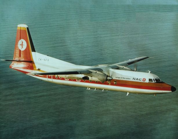 FAIRCHILD HILLER FH-227 (ZK-NFA) - A rare bird in deed the flew the skies of NZ many years ago before NAC emerged with air new zealand in April 1978 (National Airways Cooperation) This F27 still exsists and is flying with NZ postal service out of NZAA domestic cargo flights after 40 years service