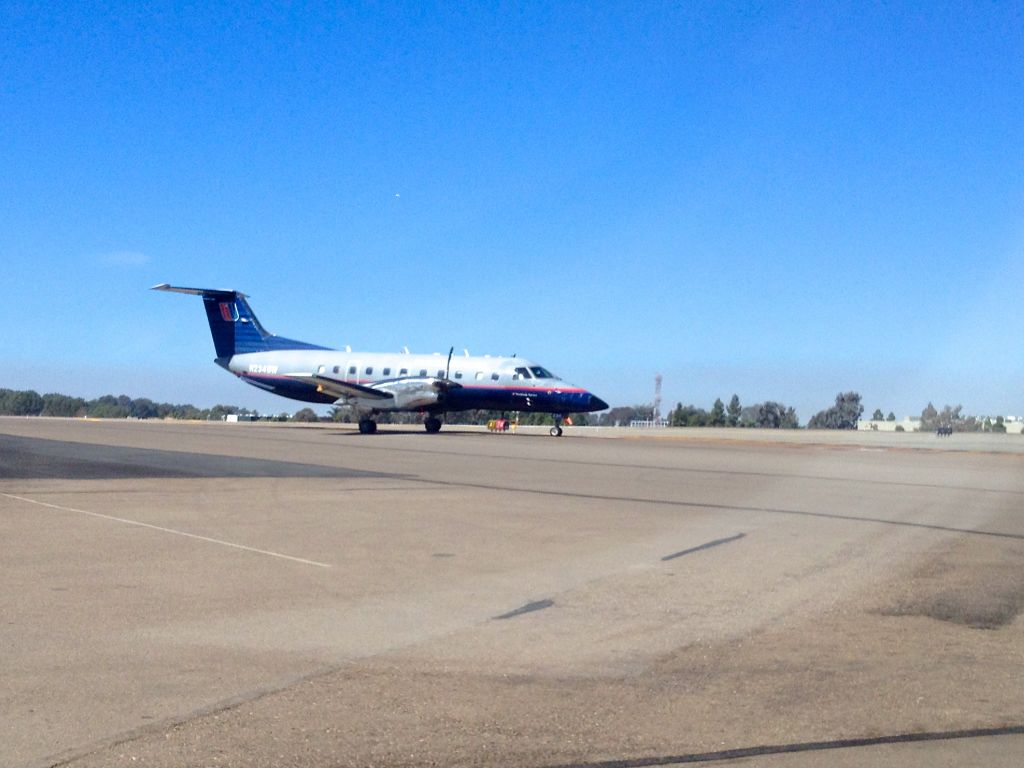 Embraer EMB-120 Brasilia (N234SW) - SkyWest 5346 Kcrq-Klax Oct 6 2013, still in battleship grey color scheme. Shown here holding short of RWY 24 awaiting release.