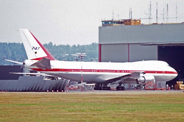 BOEING 747-100 (N1352B) - 747 Jumbo Jet prototype N1352B at Boeing Field, Seattle, Washington on June 18, 1973.It had been retrofitted with General Electric CF-6 engines.